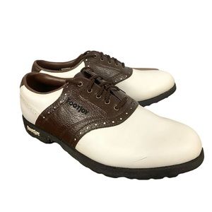 Footjoy Greenjoys Mens Golf Shoes Cleats Oxford 10 M Polo White Brown FJ Spike